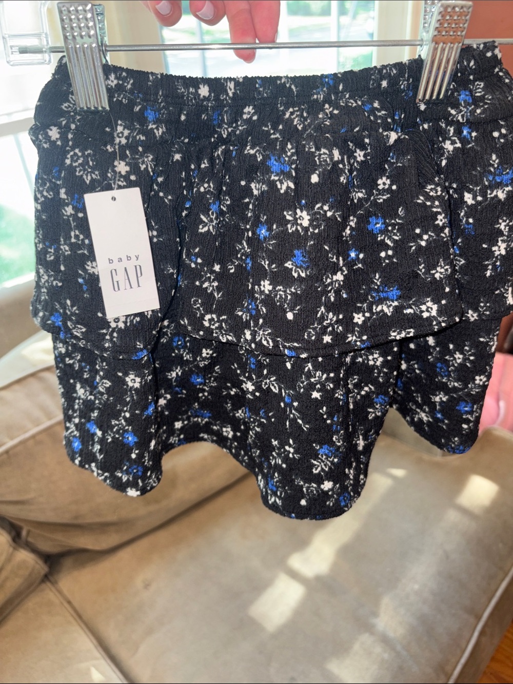 GAP Black Floral Tiered Skirt with Blue & White Accents